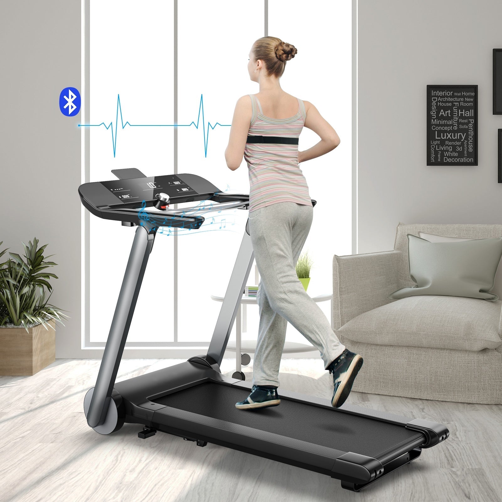 Italian Design Folding Treadmill Heart Rate Belt Fitness Home Running Machine