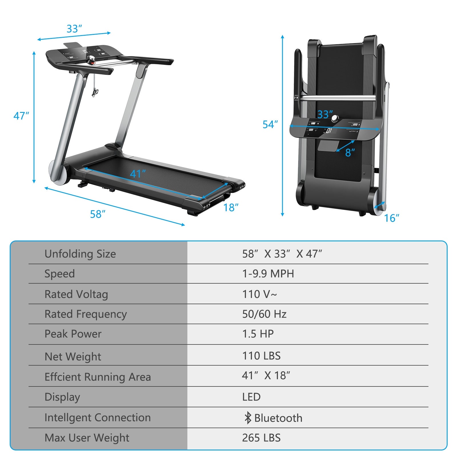 Italian Design Folding Treadmill Heart Rate Belt Fitness Home Running Machine