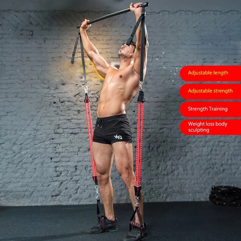 Pilates Resistance Band Stick Muscle Training Tension Bar Fitness Home Workout