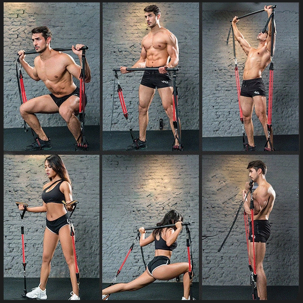 Pilates Resistance Band Stick Muscle Training Tension Bar Fitness Home Workout