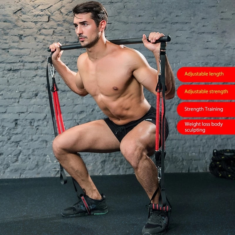 Pilates Resistance Band Stick Muscle Training Tension Bar Fitness Home Workout
