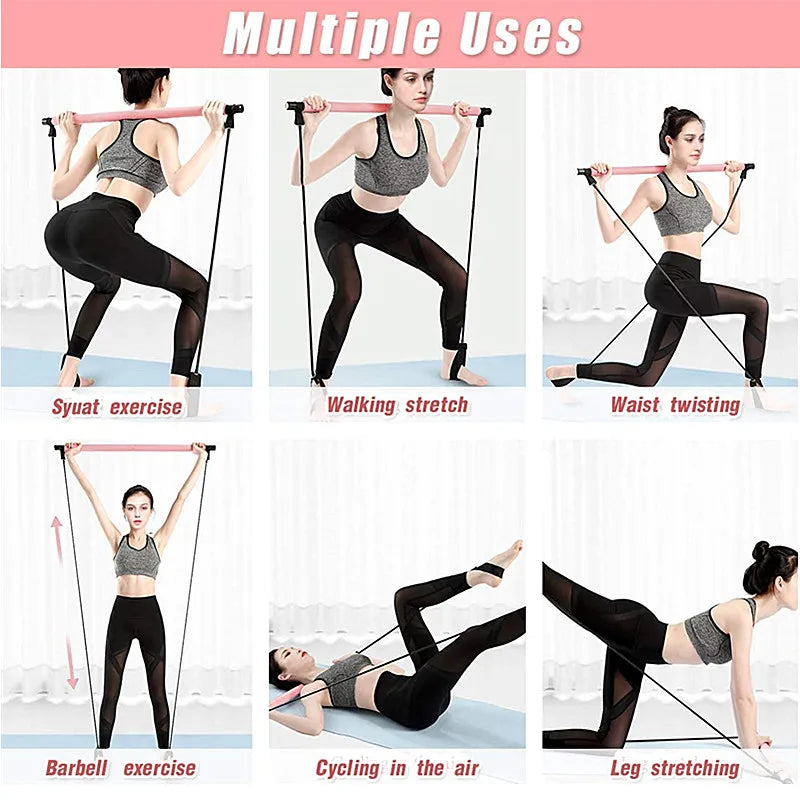 Portable Pilates Bar Resistance Band Stick Home Muscle Toning Workout Equipment