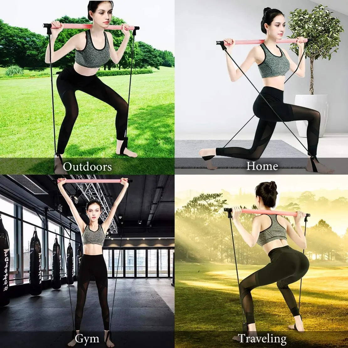 Portable Pilates Bar Resistance Band Stick Home Muscle Toning Workout Equipment