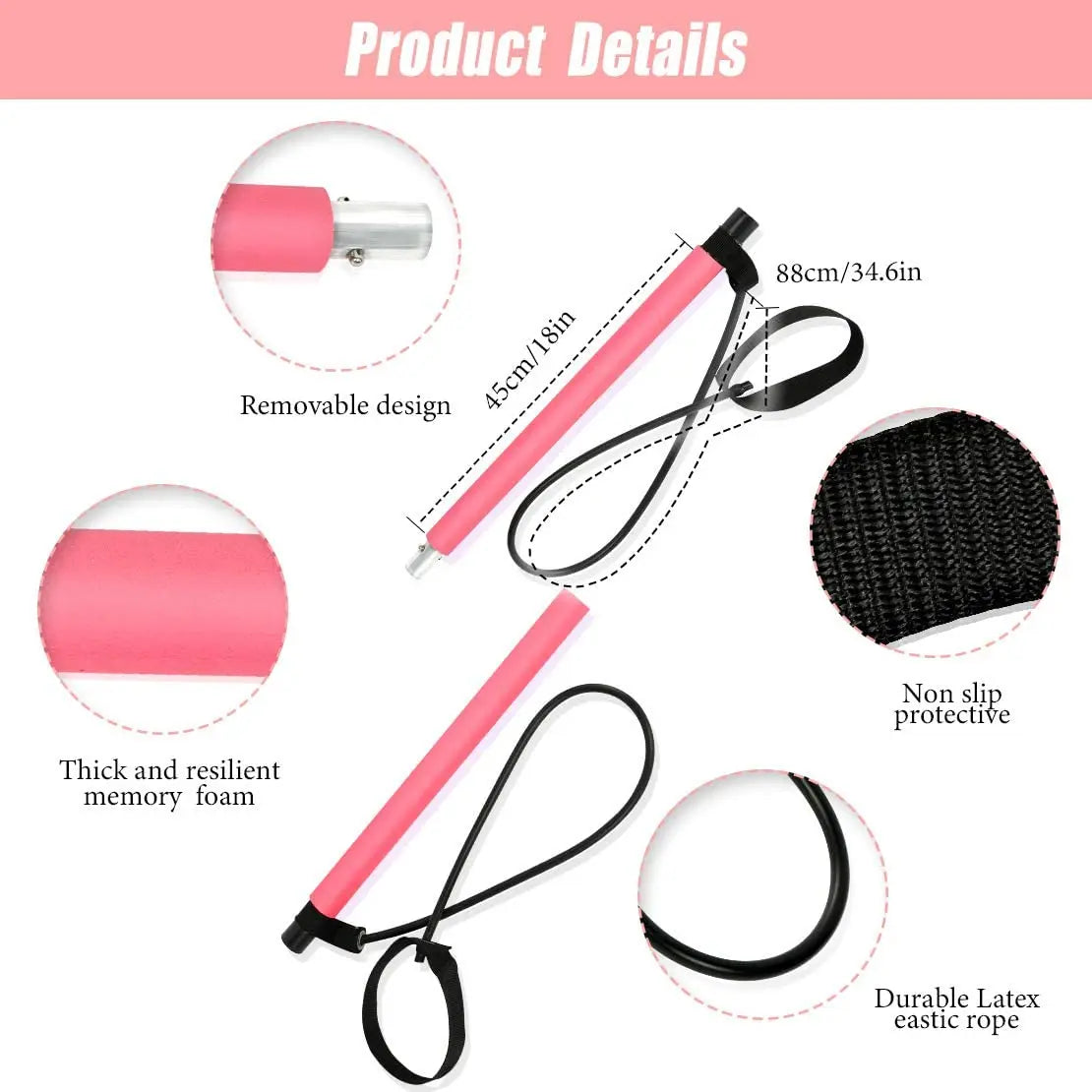 Portable Pilates Bar Resistance Band Stick Home Muscle Toning Workout Equipment