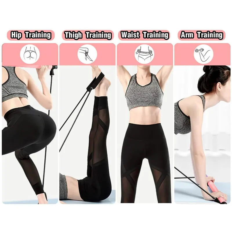 Portable Pilates Bar Resistance Band Stick Home Muscle Toning Workout Equipment