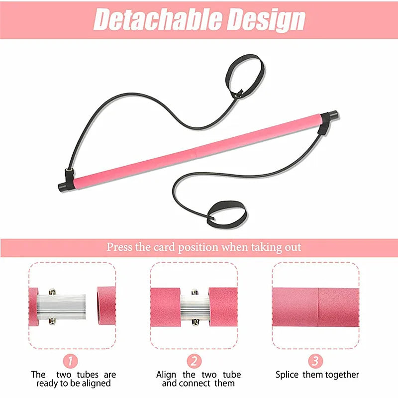 Portable Pilates Bar Resistance Band Stick Home Muscle Toning Workout Equipment