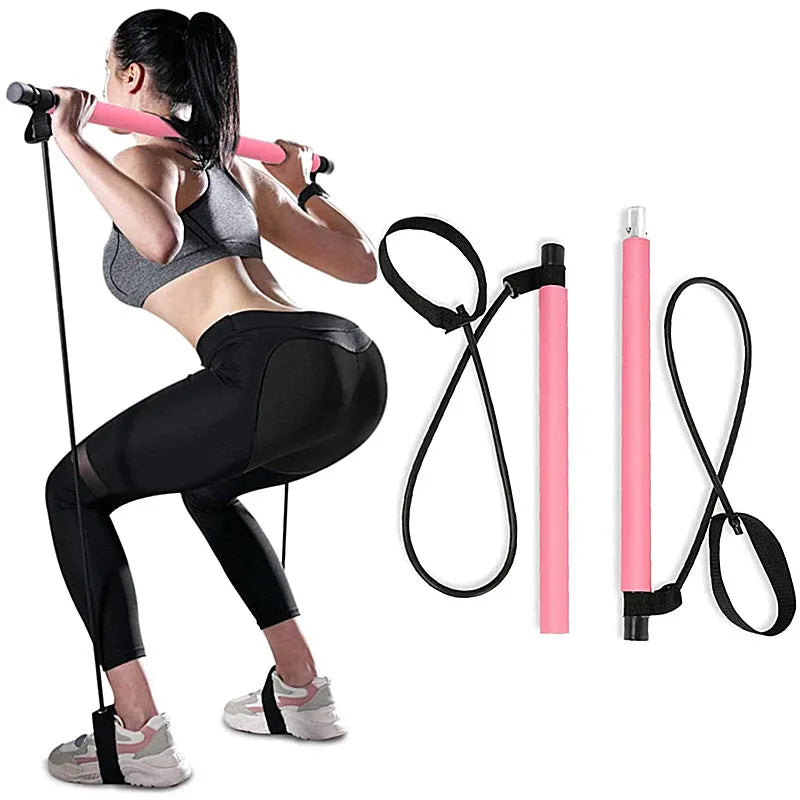 Portable Pilates Bar Resistance Band Stick Home Muscle Toning Workout Equipment