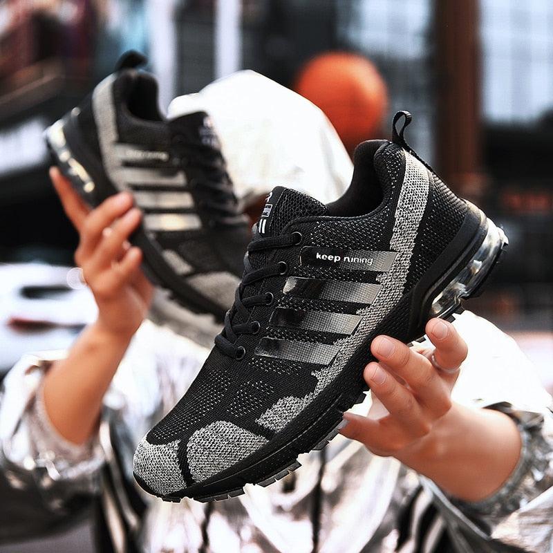 Men's Air Cushion Running Sneakers Breathable Lace-Up Athletic Jogging Shoes
