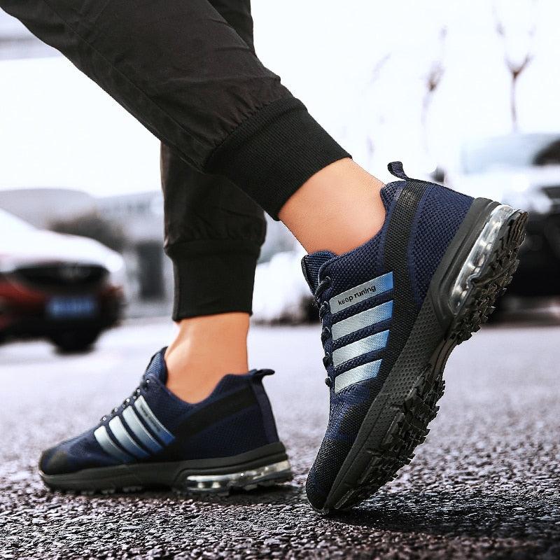 Men's Air Cushion Running Sneakers Breathable Lace-Up Athletic Jogging Shoes
