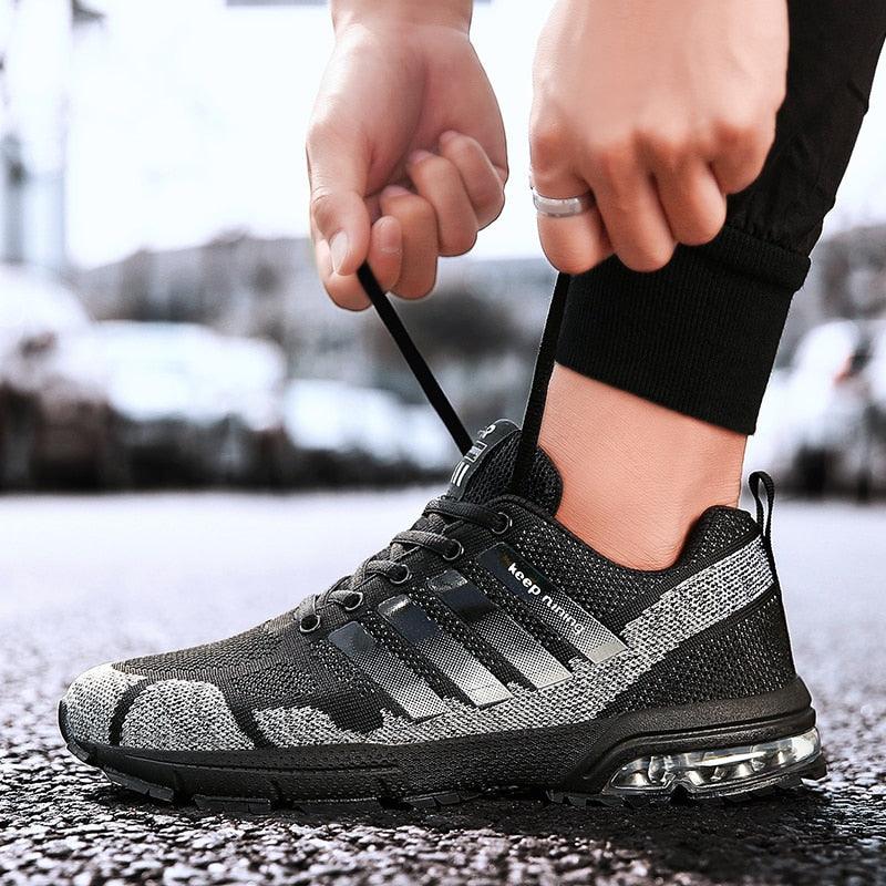 Men's Air Cushion Running Sneakers Breathable Lace-Up Athletic Jogging Shoes