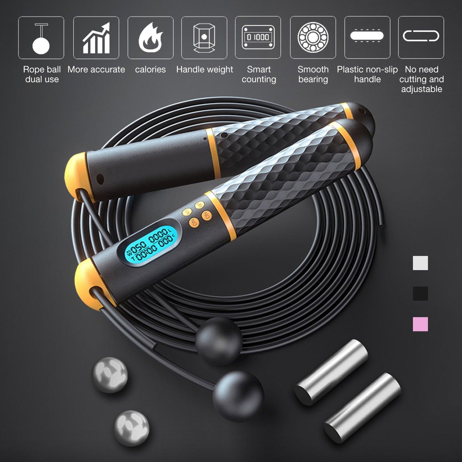 Digital Jump Rope Adjustable Weighted Speed Counter Calorie Fitness Skipping Rope