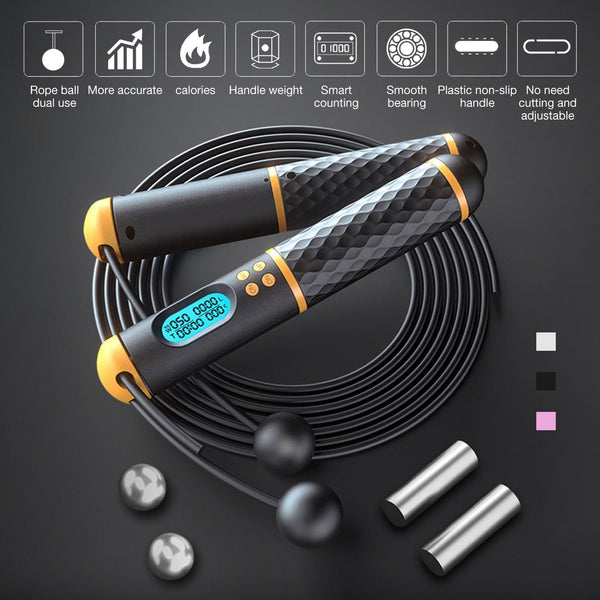 Digital Jump Rope Adjustable Weighted Speed Counter Calorie Fitness Skipping Rope