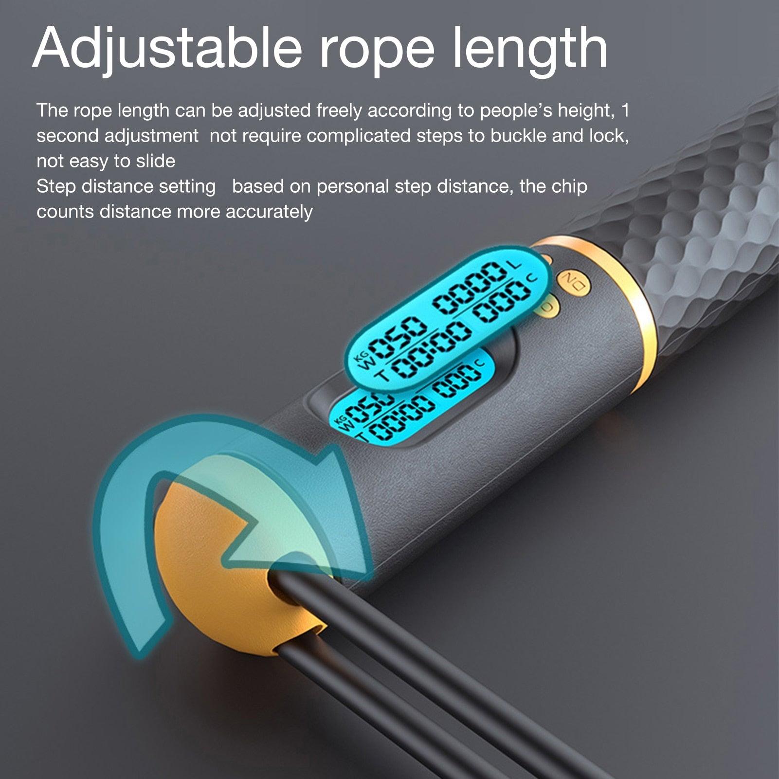 Digital Jump Rope Adjustable Weighted Speed Counter Calorie Fitness Skipping Rope