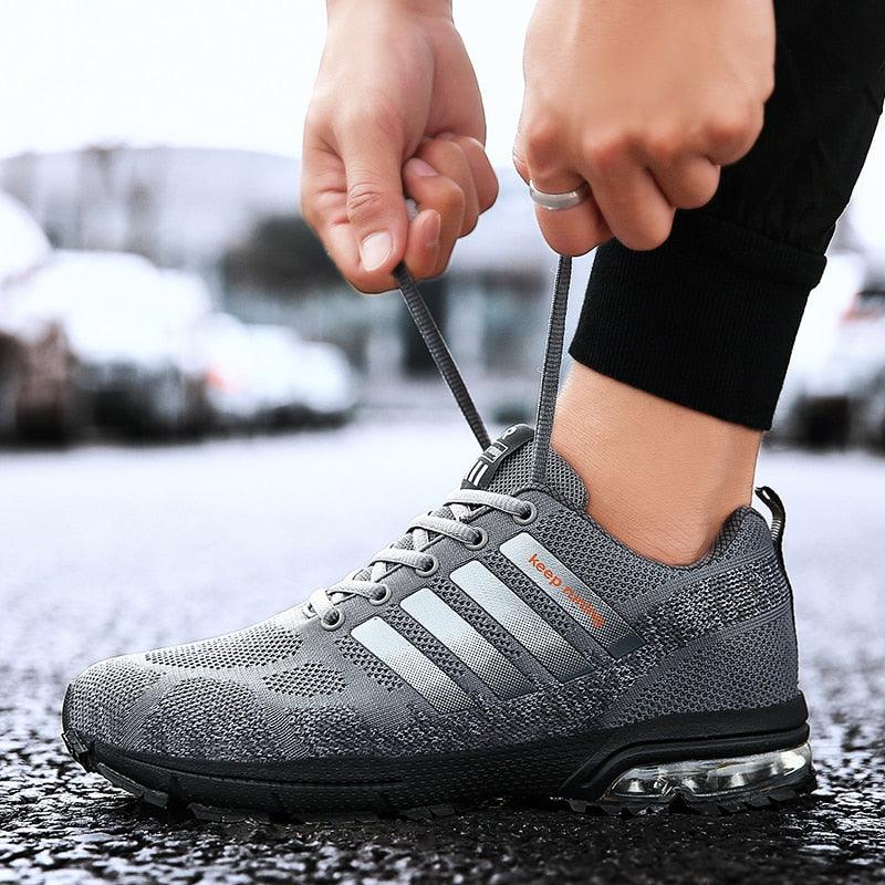Men's Air Cushion Running Sneakers Breathable Lace-Up Athletic Jogging Shoes