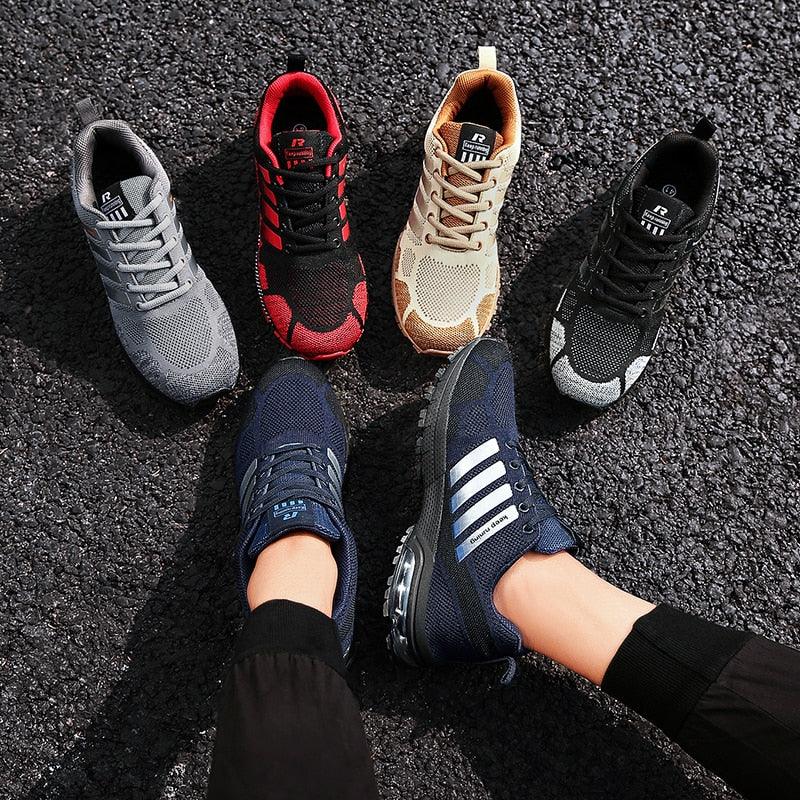 Men's Air Cushion Running Sneakers Breathable Lace-Up Athletic Jogging Shoes