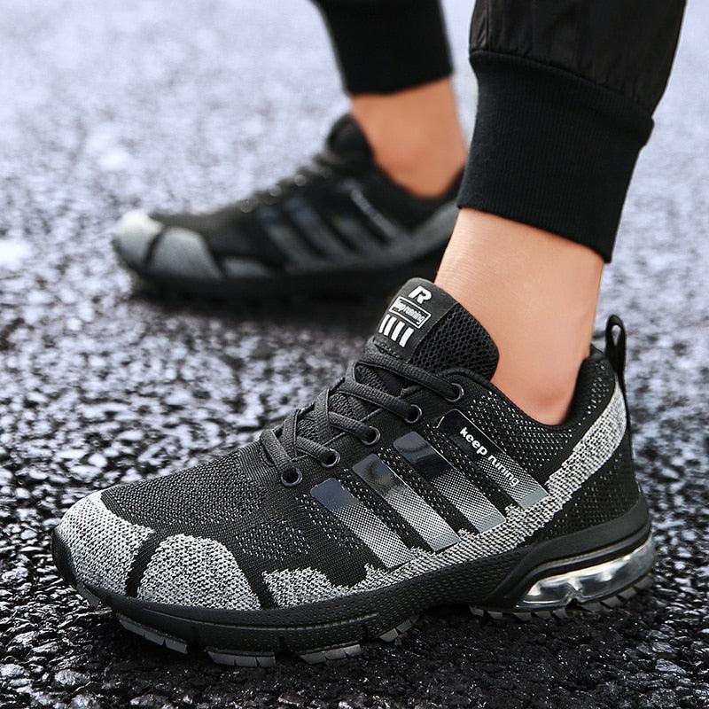 Men's Air Cushion Running Sneakers Breathable Lace-Up Athletic Jogging Shoes